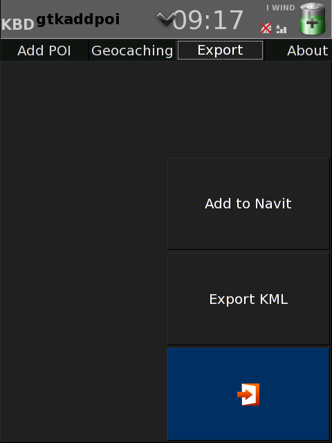 Window for select where do you want to export a POI